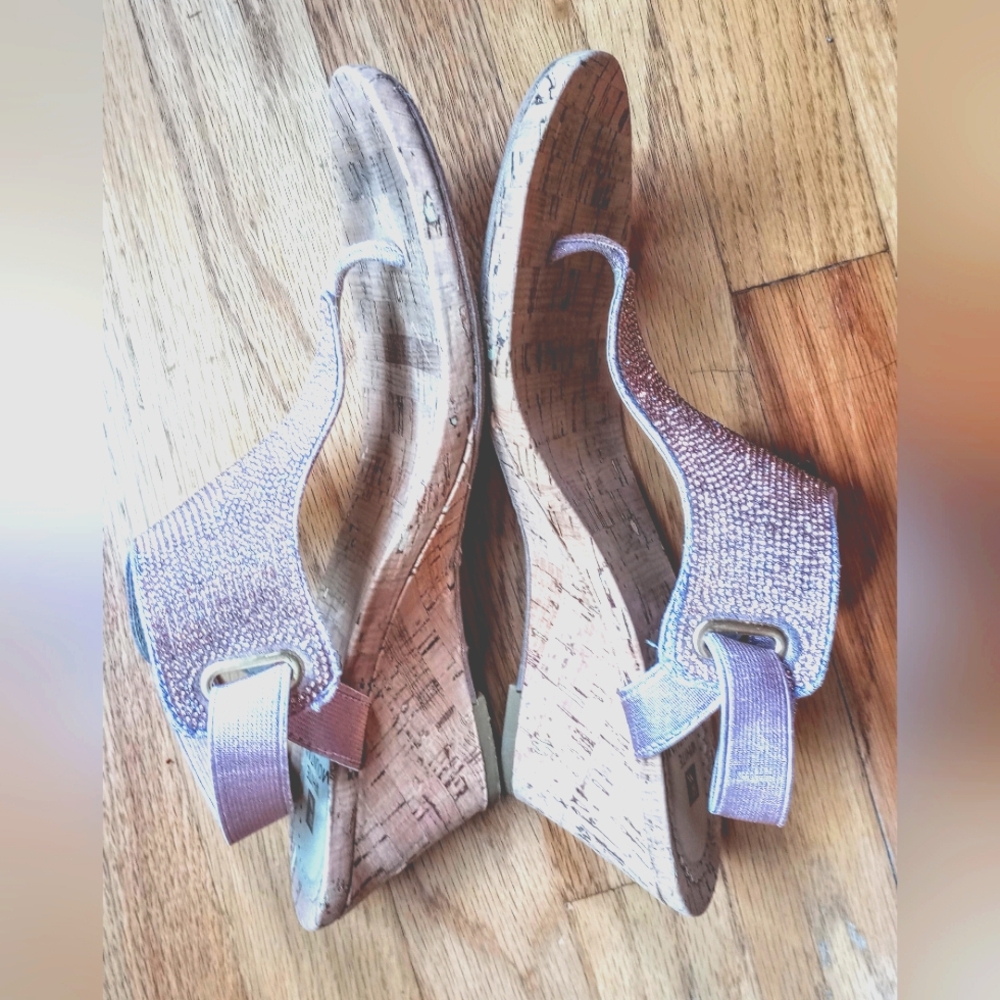 SANDALS, 3" HEELWEDGE, PINK SPARKLY TOP, ELASTIC BACK,SIZE 9M, BY WHITE MOUNTAIN